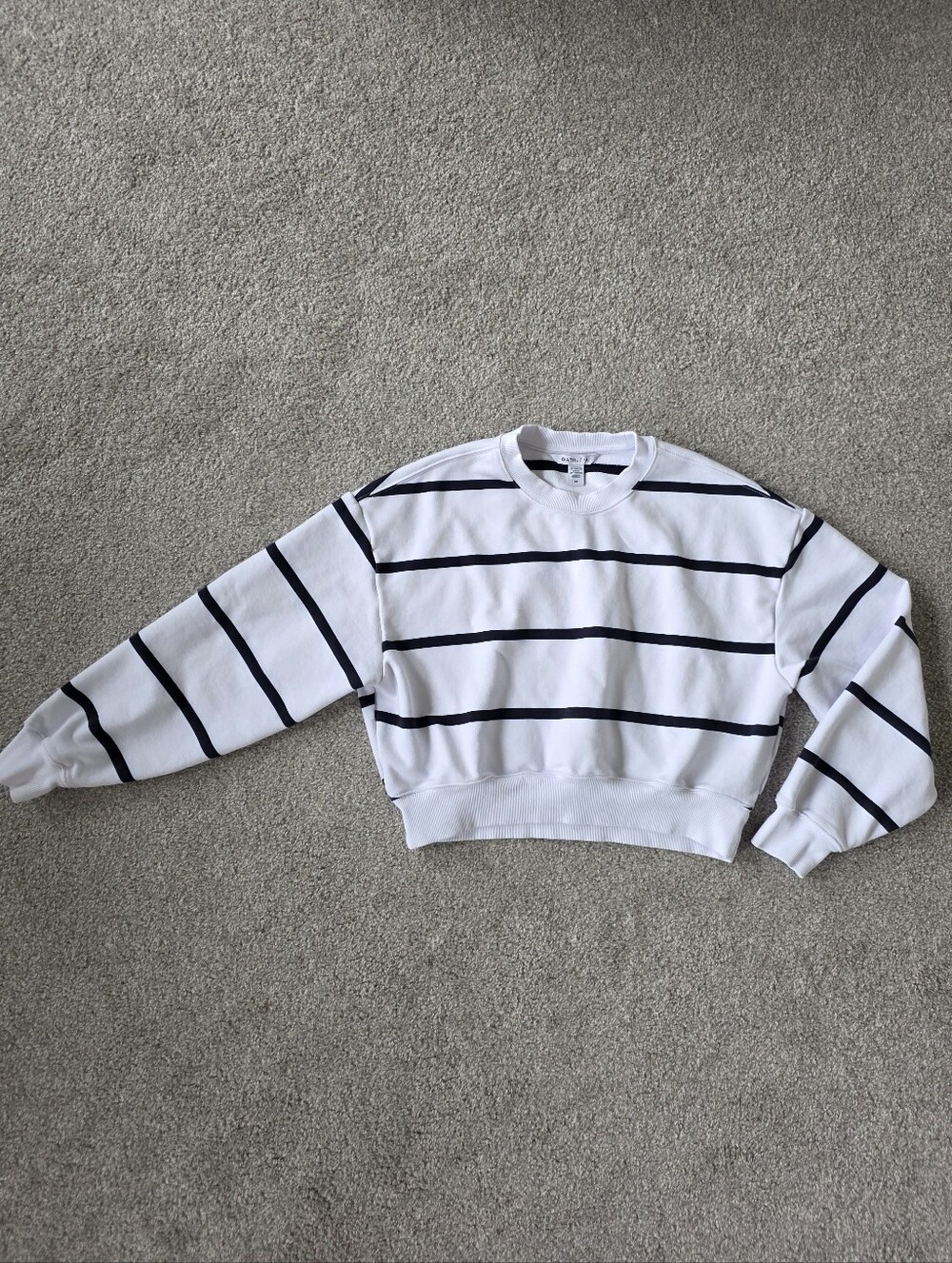 Athleta Women’s White & Navy Striped Crewneck Sweatshirt
